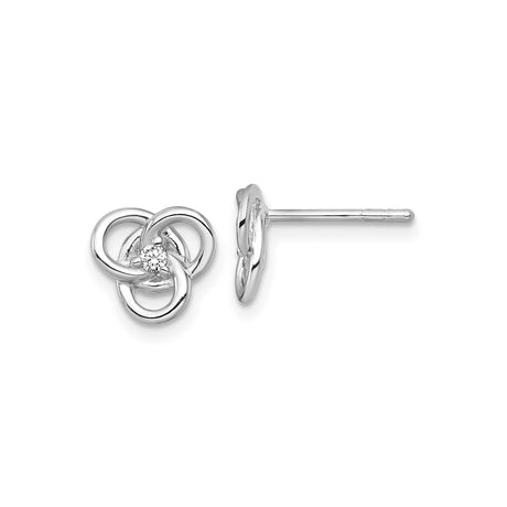 Sterling Silver Celtic Knot Stud Earrings for Women with Cubic Zirconia Center, Trinity Knot Symbol of Eternal Love and Unity, Rhodium Plated Minimalist Irish Jewelry for Daily Wear or Formal Events