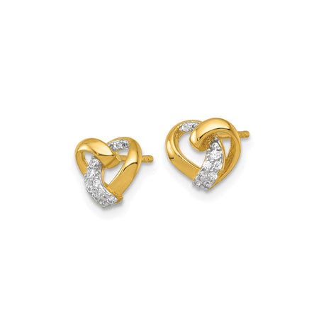 Sterling Silver Heart Stud Earrings Gold Plated CZ