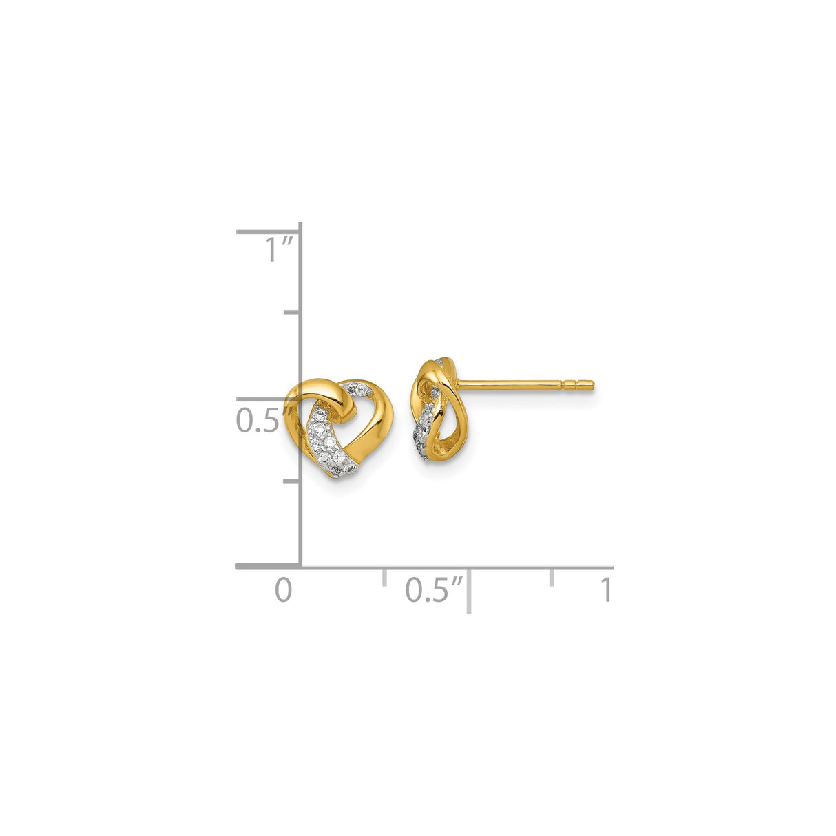 Sterling Silver Heart Stud Earrings Gold Plated CZ