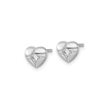 Sterling Silver Heart Stud Earrings with Cubic Zirconia, Starburst Design, Polished Finish
