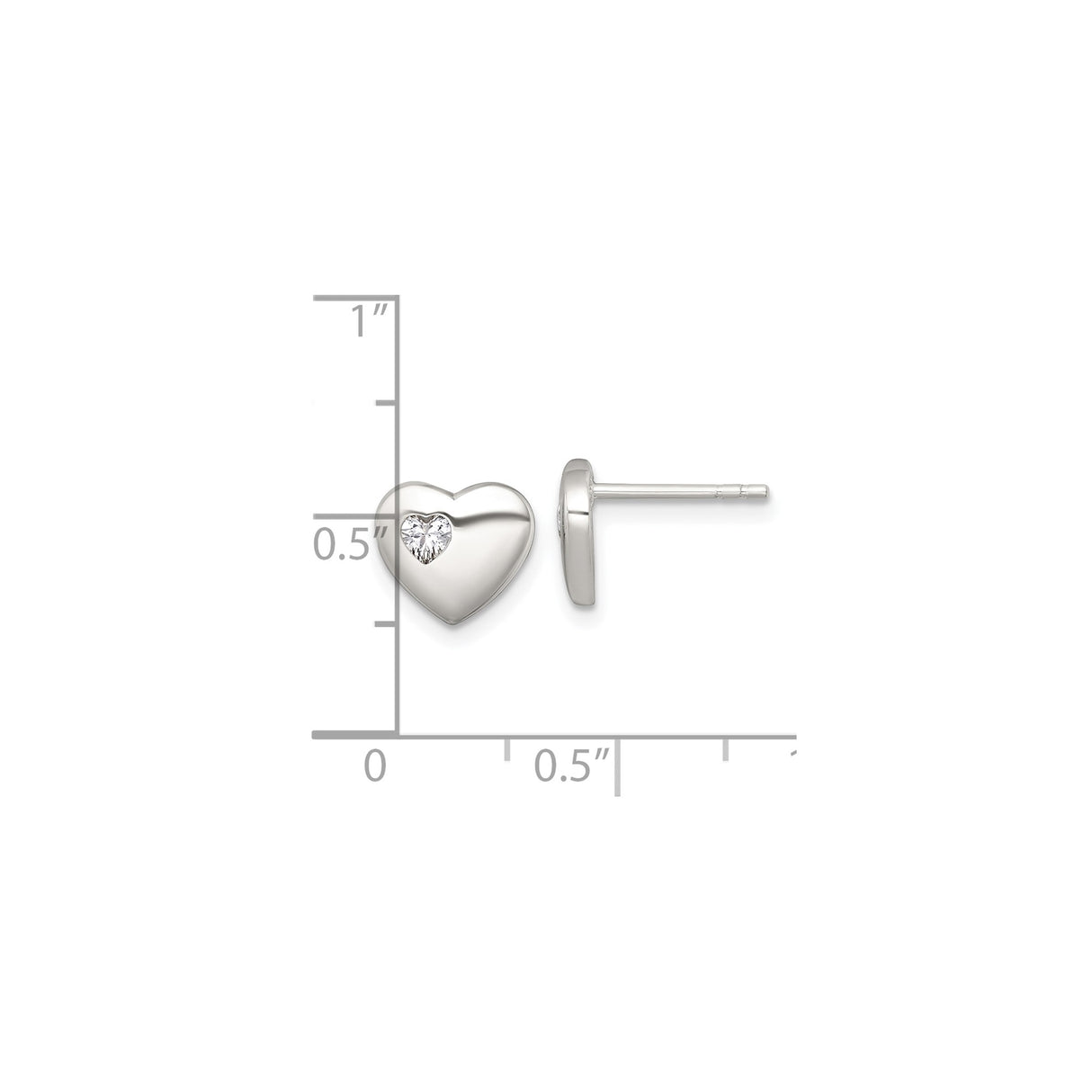 Sterling Silver Heart Stud Earrings with Cubic Zirconia Inlay, Romantic Minimalist Jewelry for Women