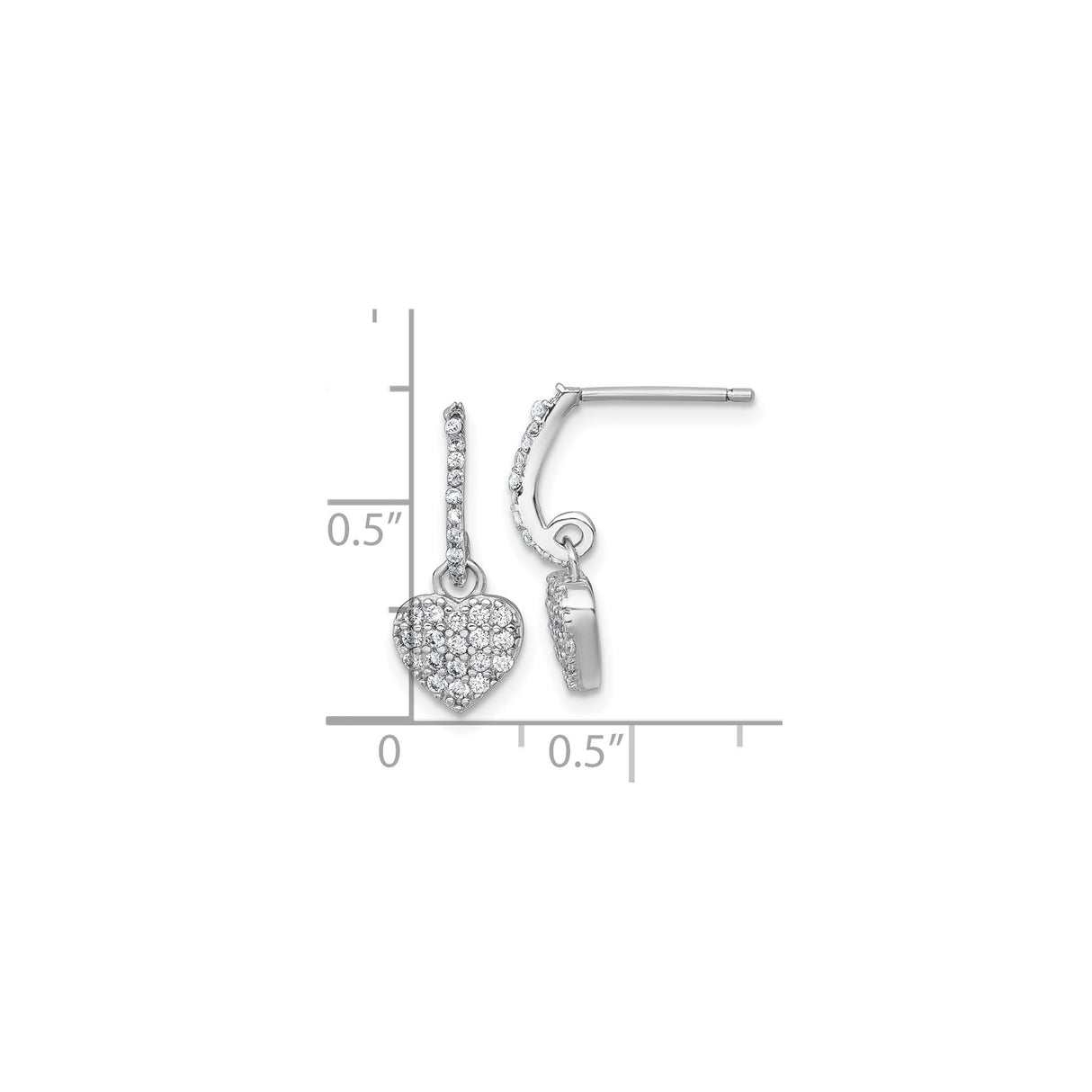 Sterling Silver Heart Dangle Earrings with Cubic Zirconia, Romantic Drop Design for Women