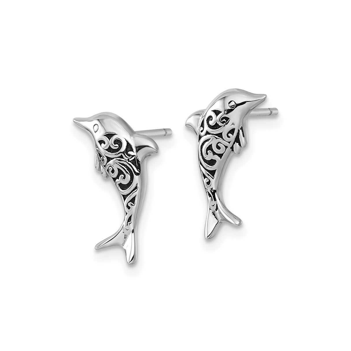 Sterling Silver Dolphin Stud Earrings, Swirl Cutout Ocean-Inspired Design, Nautical Beach Style