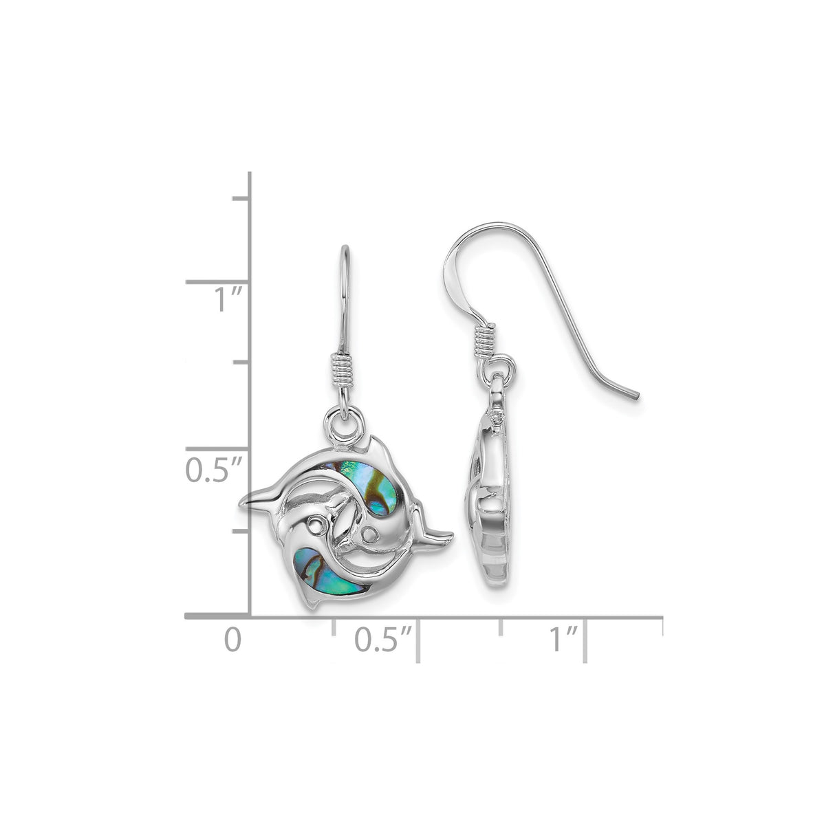 Sterling Silver Dolphin Dangle Earrings with Abalone Shell, Nautical Ocean Theme