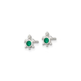 Sterling Silver Turtle Stud Earrings With Green Gemstone