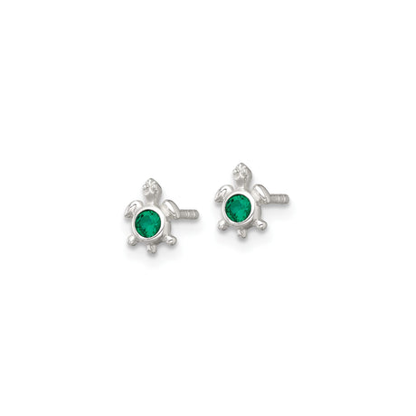 Sterling Silver Turtle Stud Earrings With Green Gemstone