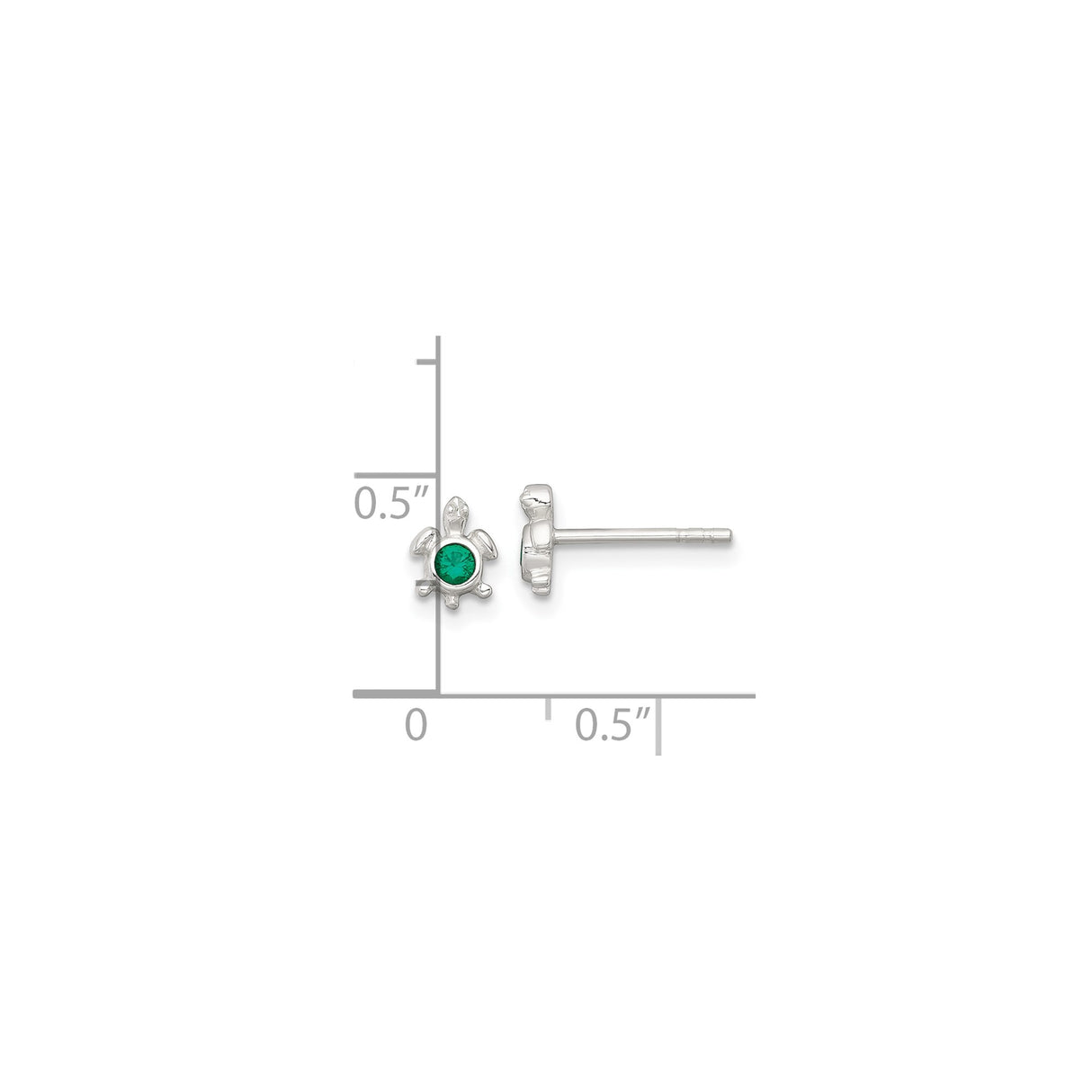 Sterling Silver Turtle Stud Earrings With Green Gemstone