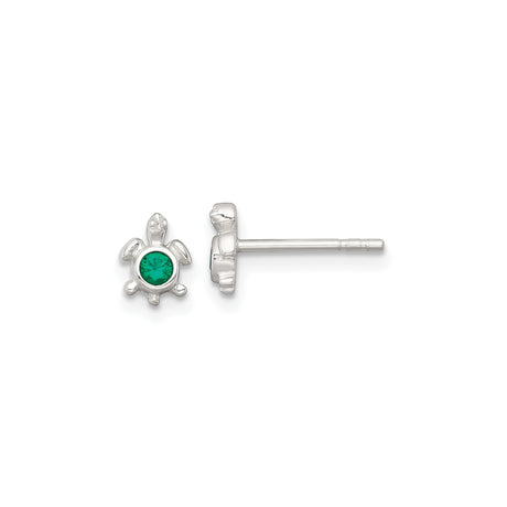 Sterling Silver Turtle Stud Earrings with Green Gemstone Center, Ocean Animal Inspired Jewelry for Women and Girls, Symbolic Nature Theme with Longevity Wisdom Protection, Daily Marine Style Studs