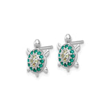 Sterling Silver Turtle Stud Earrings Green Yellow Gemstones