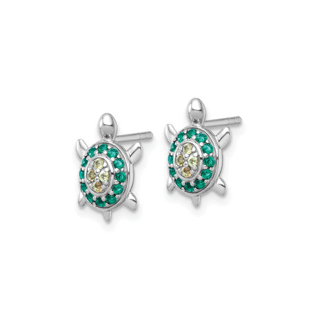 Sterling Silver Turtle Stud Earrings Green Yellow Gemstones