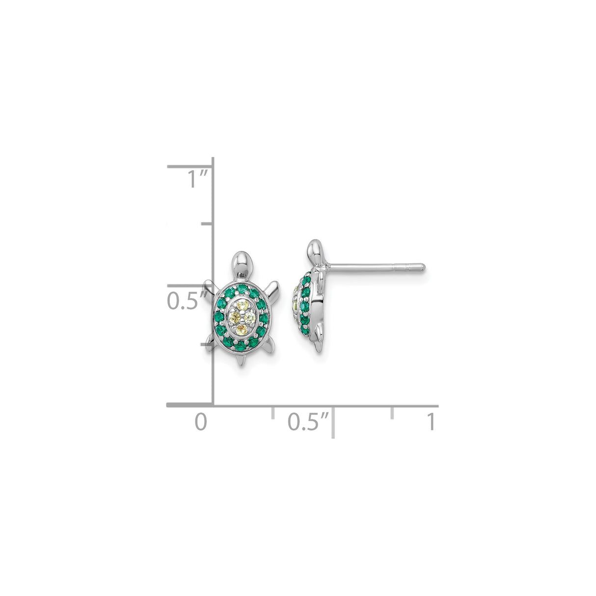 Sterling Silver Turtle Stud Earrings Green Yellow Gemstones