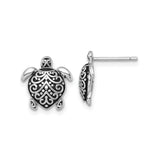 Sterling Silver Turtle Stud Earrings for Women with Filigree Detailing, Ocean Inspired Jewelry with Symbolic Design, Boho Coastal Style Animal Studs, Nature Motif Shell Posts for Wisdom
