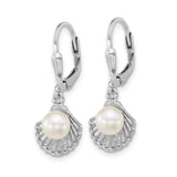 Sterling Silver Dangle Earrings with Simulated Pearl, Nautical Seashell Design for Women