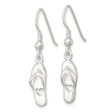 Sterling Silver Flip Flop Dangle Earrings with Cutout Heart Design, Beach Sandal Style for Women