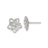 Sterling Silver Flower Stud Earrings with Open Petal Design, Polished Finish, Feminine Style