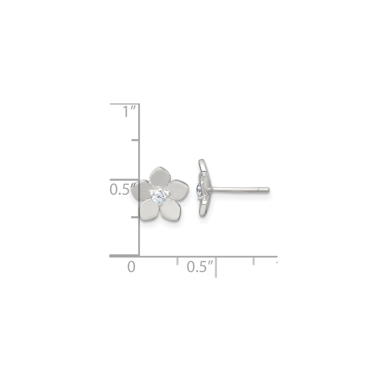 Sterling Silver Flower Stud Earrings with Cubic Zirconia, Five-Petal Floral Design