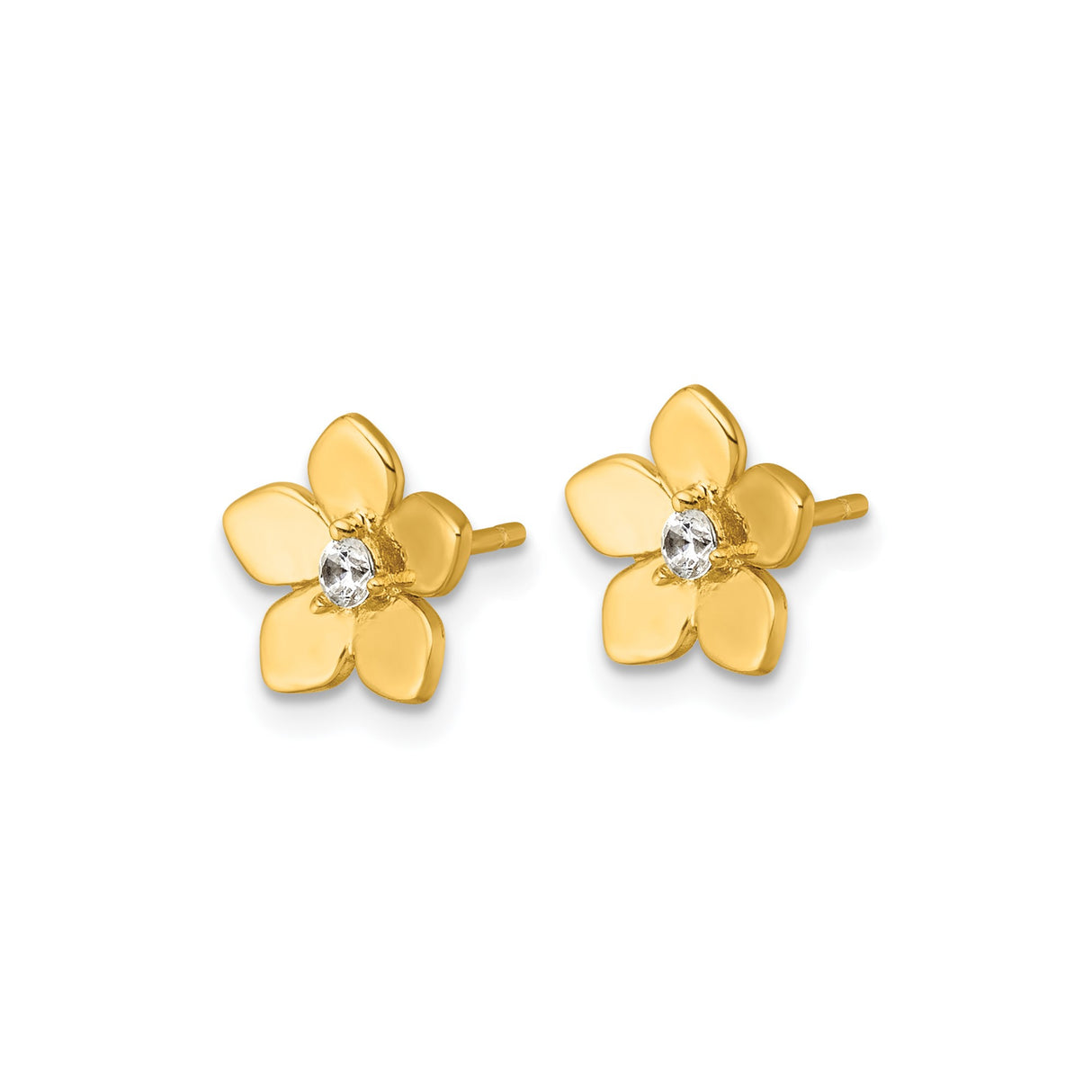 Sterling Silver Five Petal Flower Stud Earrings with Cubic Zirconia Center