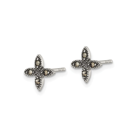 Sterling Silver Marcasite Stud Earrings, Floral or Cross Design, Vintage Style