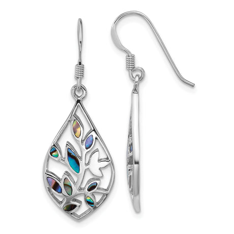 Sterling Silver Drop Earrings with Abalone Shell and Tree of Life Teardrop Design
