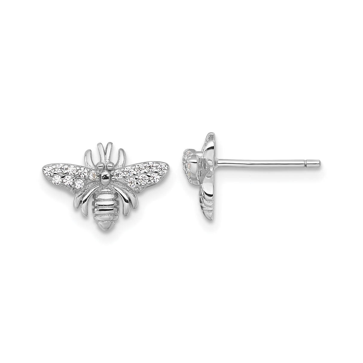 Sterling Silver Bee Stud Earrings with Cubic Zirconia Wings, Nature Inspired Jewelry for Women