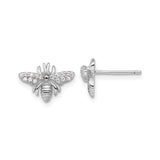 Sterling Silver Bee Stud Earrings with Cubic Zirconia Wings, Nature Inspired Jewelry for Women