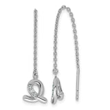 Sterling Silver Ribbon Threader Earrings with Cubic Zirconia, Looped Awareness Design