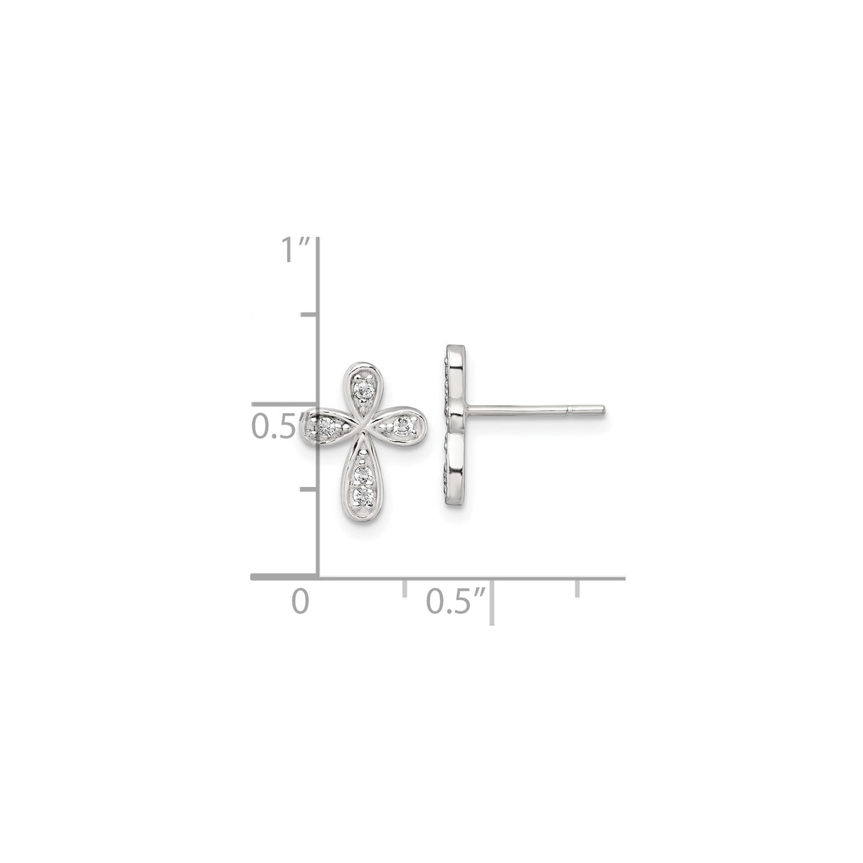Sterling Silver Cross Stud Earrings with Cubic Zirconia Teardrop Petals, Christian Jewelry for Women