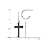 Sterling Silver Hoop Earrings with Black Enamel Cross Charm, Unisex Religious Jewelry