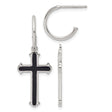 Sterling Silver Hoop Earrings with Black Enamel Cross Charm, Unisex Religious Jewelry