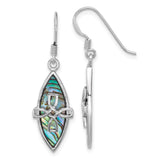 Sterling Silver Dangle Earrings with Marquise Abalone Inlay, Celtic Knot Design