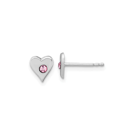 Sterling Silver Heart Stud Earrings with Pink Crystal Center for Women and Girls