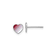 Sterling Silver Heart Stud Earrings with Pink Red White Enamel Stripes, Dainty Lightweight Jewelry