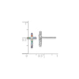 Sterling Silver Cross Stud Earrings with Multicolor Cubic Zirconia, Rainbow Christian Jewelry