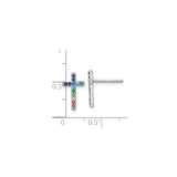 Sterling Silver Cross Earrings with Multicolored Cubic Zirconia, Rainbow Christian Jewelry for Women