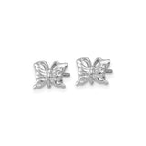Sterling Silver Butterfly Stud Earrings, Rhodium Plated, Polished Finish, Lightweight Design for Women
