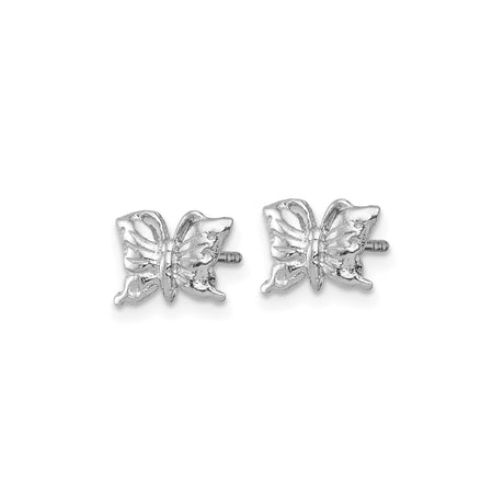 Sterling Silver Butterfly Stud Earrings, Rhodium Plated, Polished Finish, Lightweight Design for Women