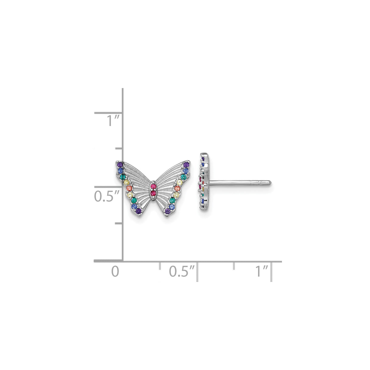 Sterling Silver Butterfly Stud Earrings with Multicolored Cubic Zirconia for Women