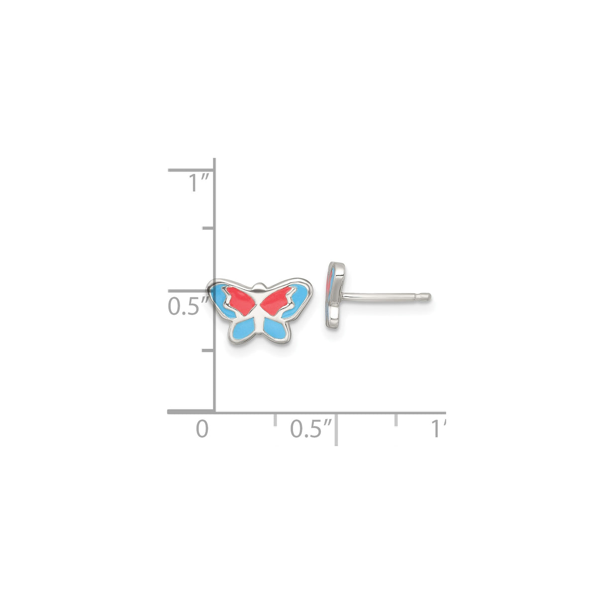 Sterling Silver Butterfly Stud Earrings with Red and Blue Enamel, Whimsical Nature Design for Women or Girls