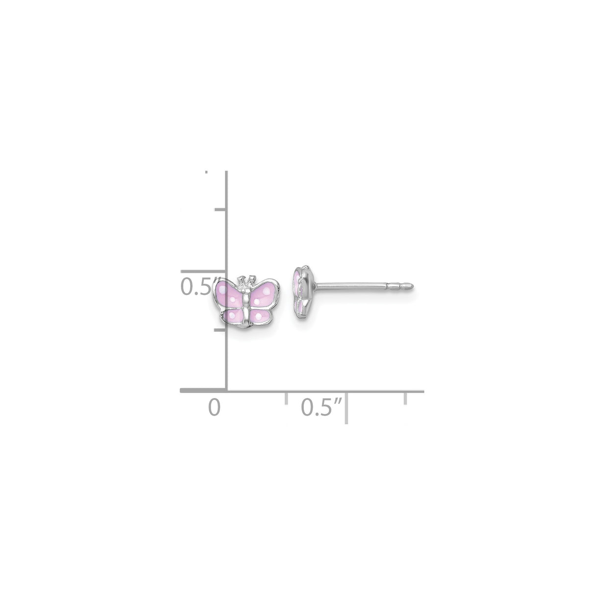 Sterling Silver Butterfly Stud Earrings with Pink Enamel Detailing for Girls