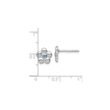 Sterling Silver Floral Stud Earrings with Blue Cubic Zirconia Center, Five Petal Design