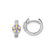 Sterling Silver Flower Hoop Earrings with Enamel Daisy Design in Pink, Purple and Yellow for Girls