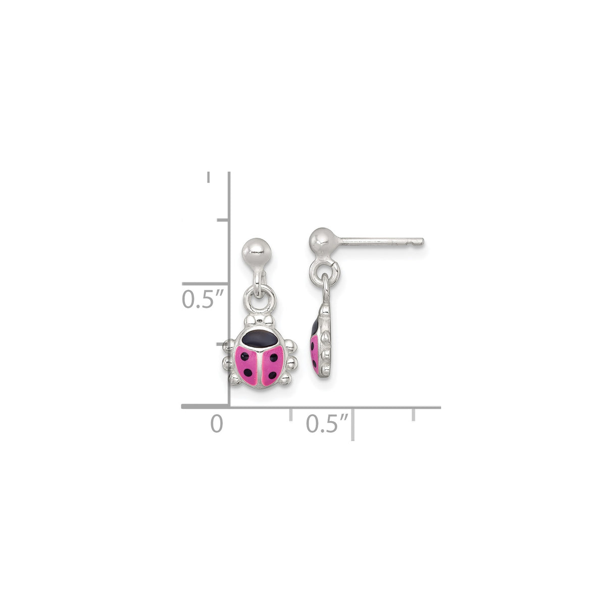 Sterling Silver Ladybug Dangle Earrings with Pink and Black Enamel, Whimsical Insect Design for Girls