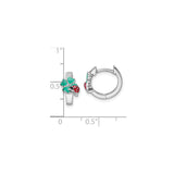 Sterling Silver Hoop Earrings with Enamel Ladybug and Shamrock Design