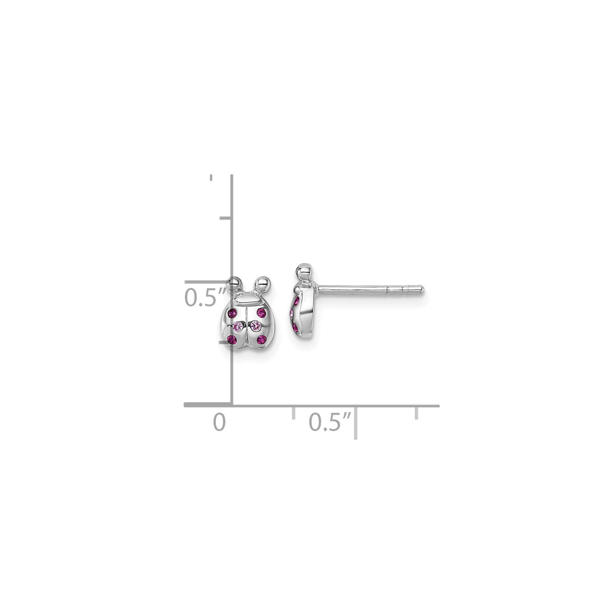Sterling Silver Ladybug Stud Earrings with Pink and Purple Cubic Zirconia, Nature Inspired