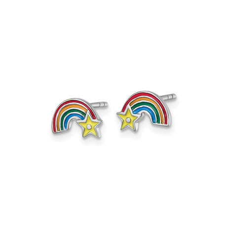 Sterling Silver Rainbow and Star Stud Earrings with Colorful Enamel for Girls