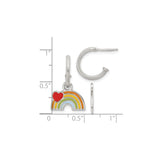 Sterling Silver Rainbow Hoop Earrings with Red Enamel Heart Charm, Lightweight Dangle Style for Women and Girls