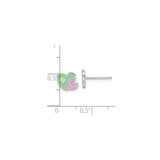 Sterling Silver Heart Stud Earrings with Green Enamel, Pink Moon and Yellow Diamond Design