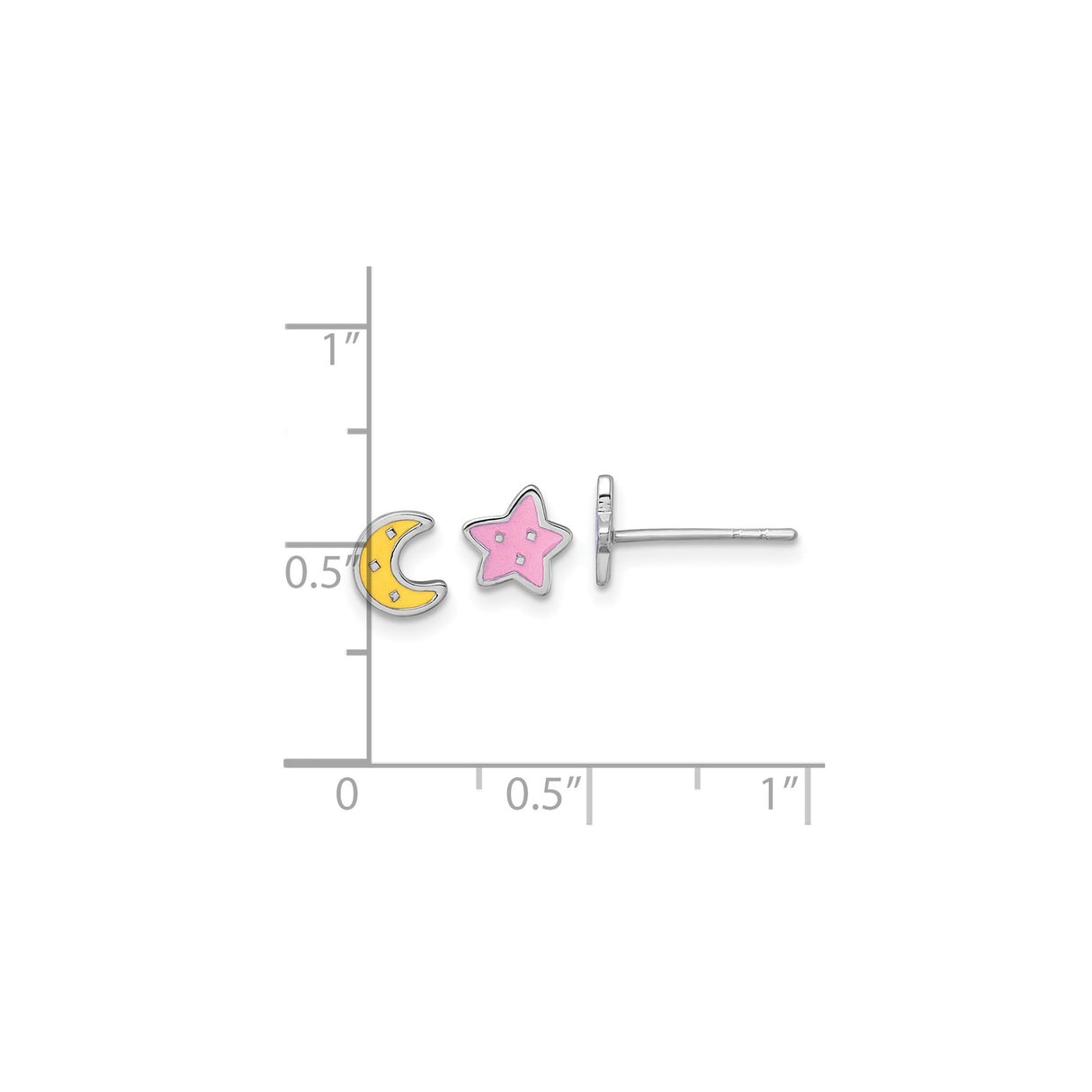 Sterling Silver Stud Earrings with Colorful Enamel Moon and Star Design, Mismatched Celestial Style