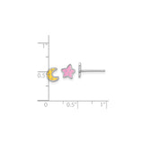 Sterling Silver Stud Earrings with Colorful Enamel Moon and Star Design, Mismatched Celestial Style