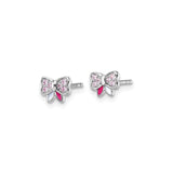 Sterling Silver Butterfly Stud Earrings with Pink Cubic Zirconia and White Enamel for Girls